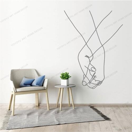 Hand In Hand Line Draw Art Wall Sticker For Home Decor Living Room Wall Decals Valentines Removable Murals Wallpoof CX1460