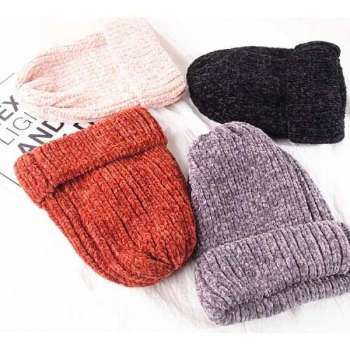 New Girl casual cotton thick warm knitting beanies cap Winter Lady women chenille warm hat Knitted Skullies gorros