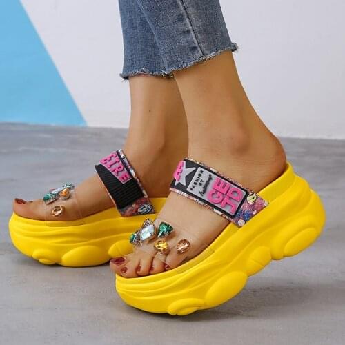 Summer High Heels Slippers Women Crystal Platform Fashion Ladies Sandals Non-slip 8 cm Wedges Slippers Shoes For Woman