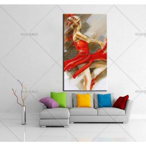 Modern Home Living Room Decor Abstract Wall Art Picture Beautiful Woman Ballet Dancer Painting Red Skirt Oil Painting On Canvas