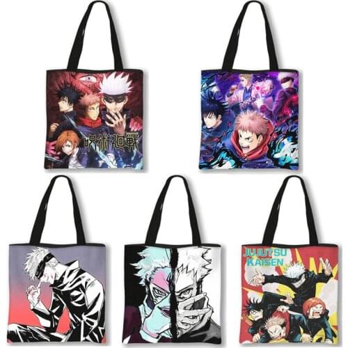 Anime Jujutsu Kaisen Shoulder Bag Japanese Gojo Satoru Yuji Itadori Tote Bags Ladies Shopping Bag Beach Necessary Handbags
