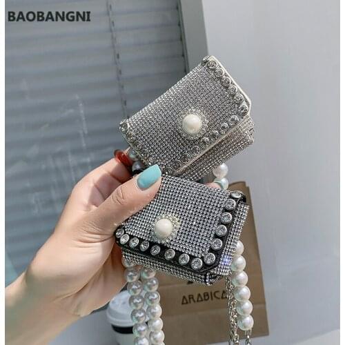 Diamond Mini Crossbody bag Summer New PU Leather Womens Designer Handbag Pearl strap Shoulder Messenger Bag Lipstick bag
