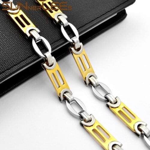 SUNNERLEES Jewelry Stainless Steel Necklace 10mm Geometric Link Chain Silver Color Gold Plated Men Women Gift SC108 N