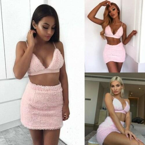 Hirigin Womens Sexy Bandage Deep V Neck Vest Top+Soft Lovely Skirt Suit Club Party Evening Short Mini Dress