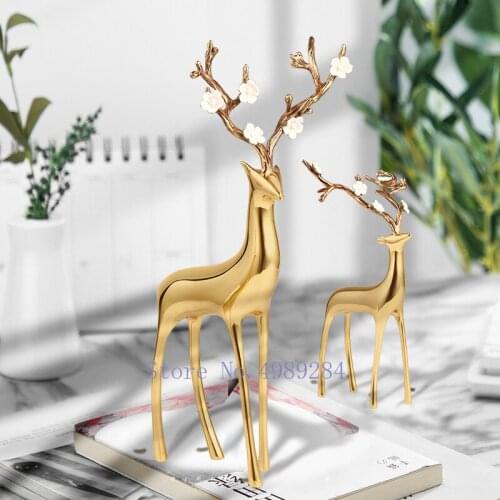 Creativity Copper Golden Deer Metal Handicraft Decoration Simulation Luxurious decoration Modern Home Decoration Accessories