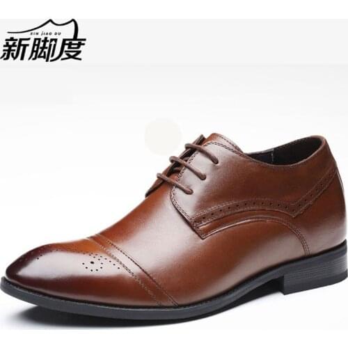 High-quality Mens Brogue Dress Shoes With Hidden Elevator Insole Height Increasing 6CM Shoes For Wedding