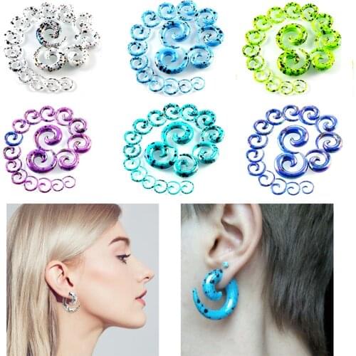 16Pcs/Set Acrylic Spiral Taper Flesh Tunnel Ear Stretcher Auricle Expander Stretching Plug Snail Makeup Accessory