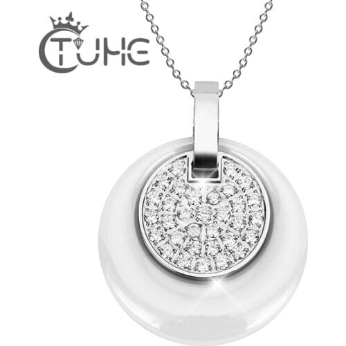 2 Layer Cubic Zirconia Charm Statement Pendant Ceramic Necklace Women With Bling Crystal Fashion Jewelry Link Chain Wedding Gift