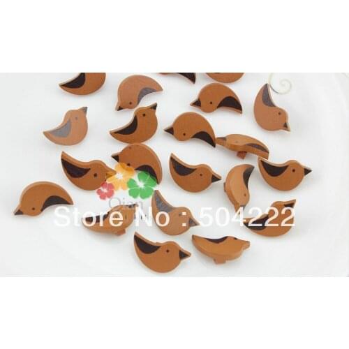 250pcs flatback novelty black painted bird natural Wood,flatback Wooden Buttons pendants for DIY 0.78inch