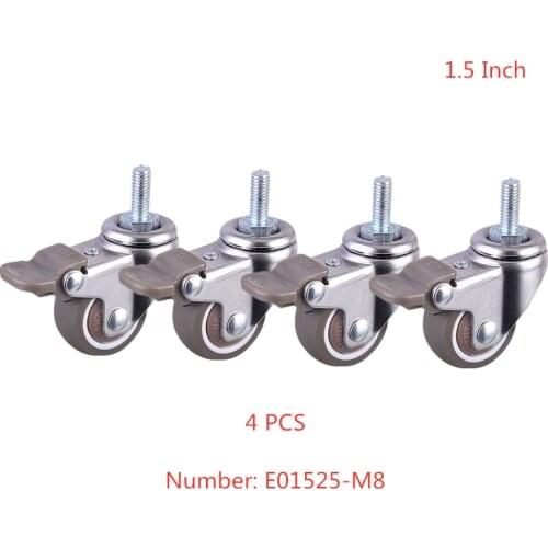 4 Pcs/Lot 1.5 Inch Casters M8 Screw Universal Wheel With Brake Crib Mute Light Tpe Furniture