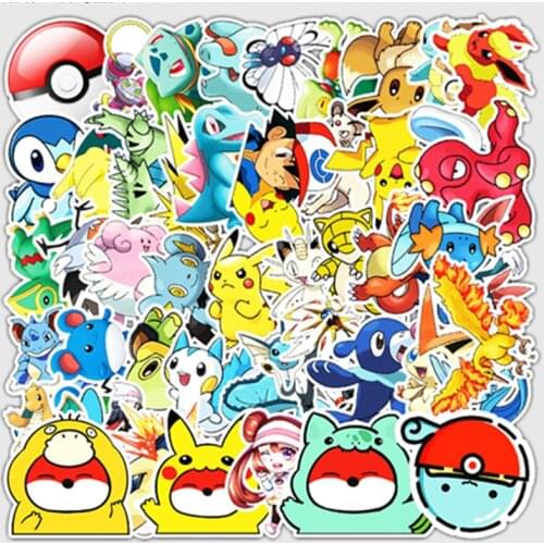 5/10/50pcs Anime Pokemon Kawaii Pikachu Poke Ball Stickers Cartoon Decals Skateboard Laptop Kids Waterproof Stikers Kids Toys