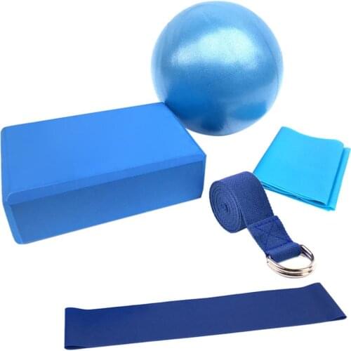 5Pcs 5in1 Comb Kit Yoga Ball Brick Stretching Cotton Strap Resistance Loop Exercise Band Tool Fitness Sports Yoga Balls Set