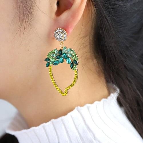 Dvacaman2020 Newly Trendy Cute Full Rhinestone Mango Statement Drop Earrings for Women Design Boho Fruit Earrings Dangle Jewelry