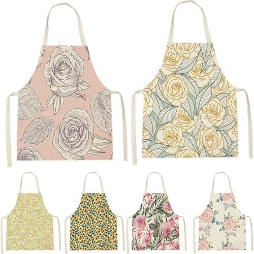 Cute Floral Flowers Pattern Kitchen WomenS Sleeveless Apron Bib Household Cleaning Easy To Clean At Home And Prevent Oil Stains