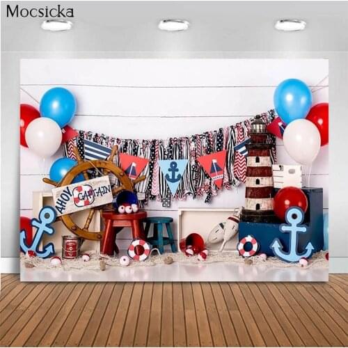 Nautical Theme Background Balloon Lighthouse Anchor Photo Background Decoration Child Portrait Photography Background Banner