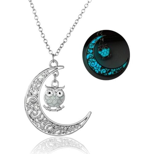 Hot Sale Moon Owl Pendant Luminous Necklace New Fashion Luminating DIY Sweat Chain Necklace