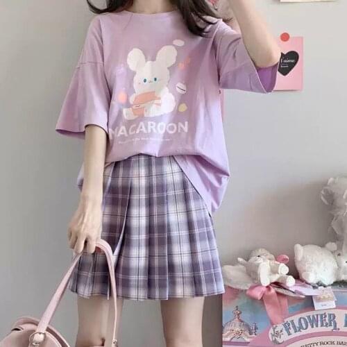 Harajuku y2k Summer Streetwear T Shirt Tops Ullzang Purple Gothic Kawaii Retro Anime Short Sleeved Oversized T-shirts Women Tops