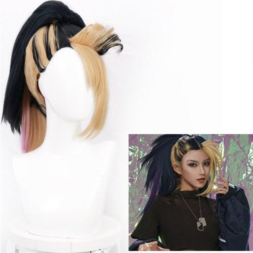 Game LOL KDA The Baddest Akali Role Play Mixed Color Ponytail Long Heat Resistant Synthetic Hair Halloween Party Cosplay Wig