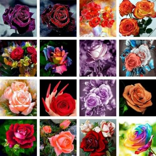 GATYZTORY DIY Pictures By Number Flowers Kits Painting By Numbers House Drawing On Canvas Rose Hand Painted Paintings Gift Home