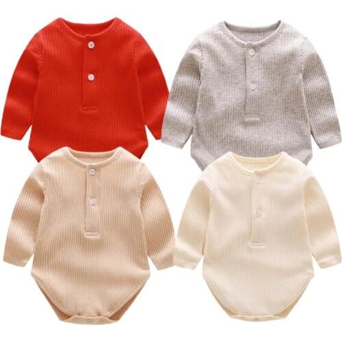 Spring Autumn Newborn Baby Girl Rompers Baby Girl Long Sleeve Pure Color Rompers Cotton Baby Boy Girl Rompers Clothes