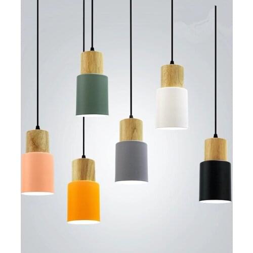 Creative Simple Wood Pendant Lights Led Black/White Hanging Lamp Metal Kitchen Bar Hotel Bedroom Luminaire MJ807