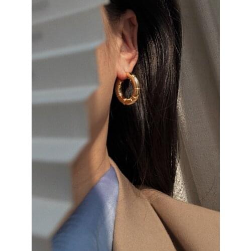 Brass Bamboo Round Statement Drop Earrings Women Jewelry Punk Party Gown Brincos Runway Rare Japan Korean Trendy