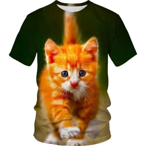 Summer Fashion New Mens T-shirt Animal World Cute Kitty 3D Printing Casual Good Breathability Short Sleeve Top