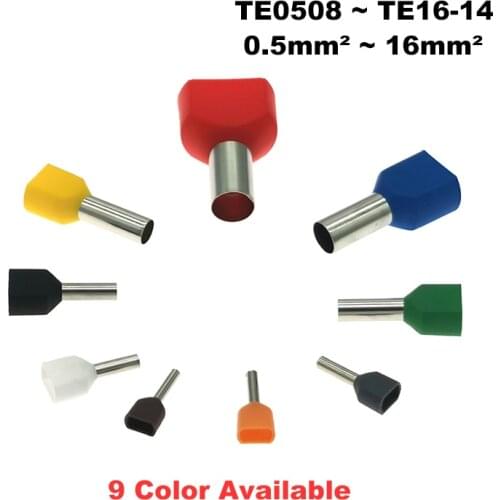 Copper Crimp Terminals TE0508~16-14 Dual Wire Tube Insutated Cord End Electric Double Line Cable Ferrules 0.5~16mm2