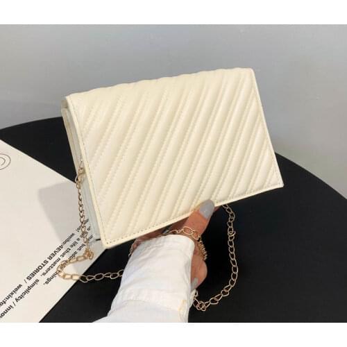 Fashion Small Square Handbag For Women 2021 Designer Chain Strap Solid Color Crossbody Bag Embroidery Thread Female Shoulder Bag