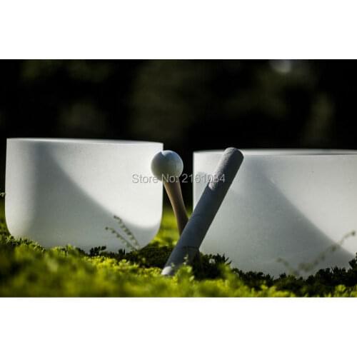 8"-14" Chakra Tuned Set of 7 Frosted Quartz Crystal Singing Bowls with one free suede and o-ring FREE SHIPPING