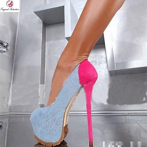 Original Intention Sexy Women Pumps Platform Round Toe Thin High Heels Pumps Shoes Woman Summer Spring Plus Size 4-20