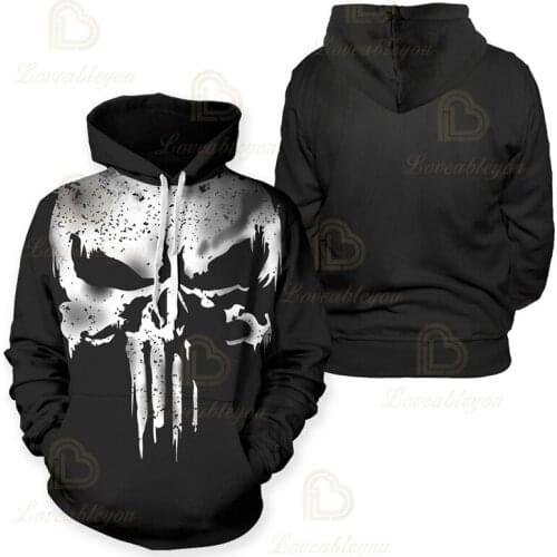 Autumn Winter Punisher Cosplay Pullover Hoodie Jacket 3D Print Hoodies Sweatshirts Hooded Sport Wear Clothing