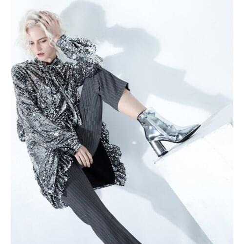 2020 Spring and Autumn Fashion Dress Sexy Nightclub Disco Heavy Sequins Shiny Flummery Long-sleeved Dress