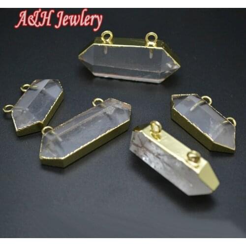 Rock Crystal Half Cut Bicone Shape Top Loops Pendant With Gold Color Connections For Jewelry Making 5pc/lot