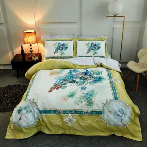 Luxury Bedding Set satin Bed Linens Bed Sheet Set Bedclothes pillowcase Queen/King Size birds Bed cover 4pcs