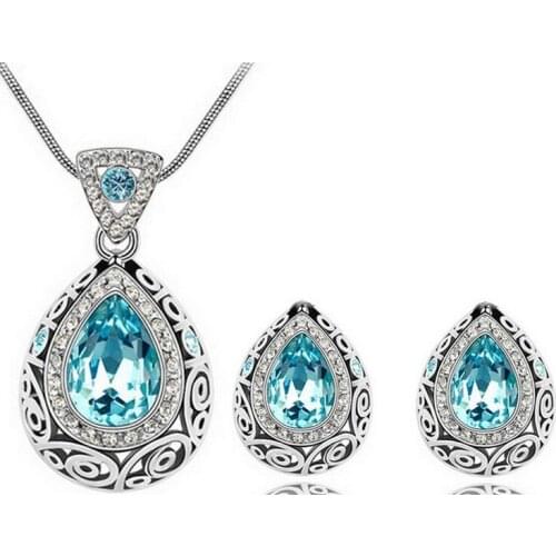 S067 Korean fashion crystal jewely sets Necklace + Earrings Two-piece Set