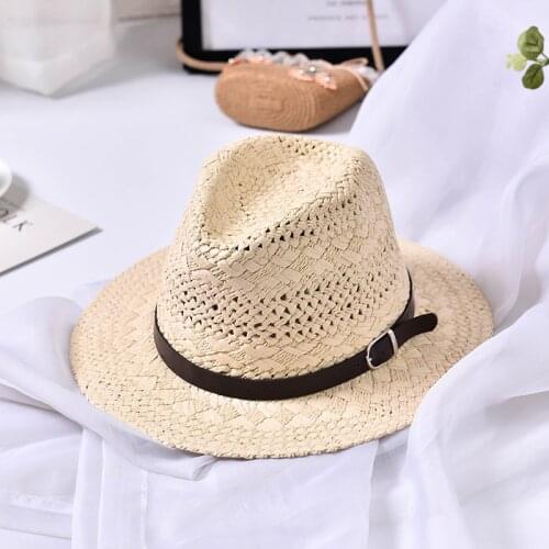 Seioum Panama Hat Summer Sun Hats for Women Man Beach Straw Hat for Men UV Protection Cap chapeau femme 2020