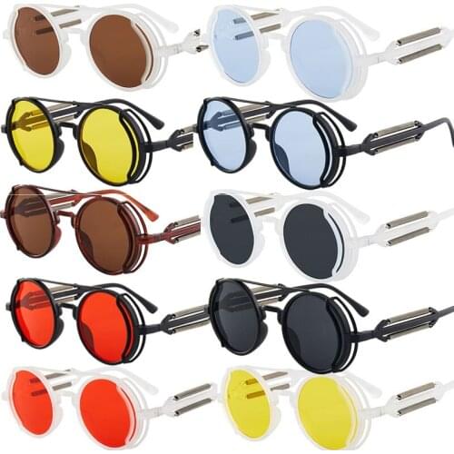 Retro Steampunk Sunglasses Women Round Alloy Frame Vintage Eyewear Gothic Men Shades Sunglasses Multicolor Glasses Outdoor