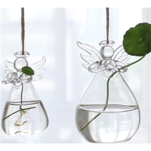 8cm Modern Angel 6pcs Crystal Glass Wall Hang Table Flower Vase No Artificial Plant Wedding Home Decoration Clear