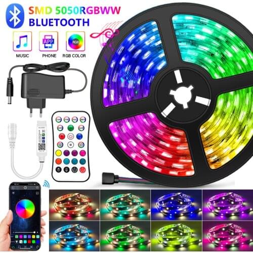 Led Strip Lights 5M 5050 RGBWW IP65 LEDs Color Changing Lights Strip for Bedroom, Desk, Home Decoration, with IR Remote