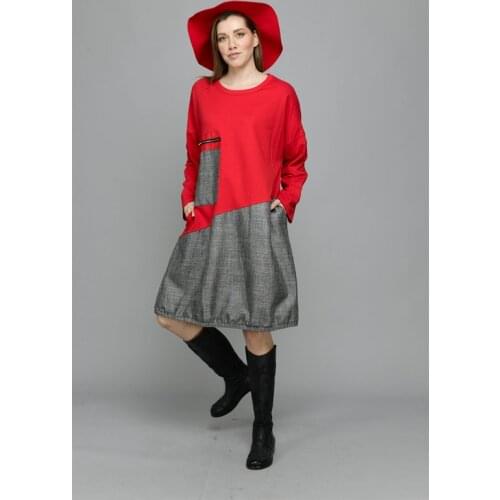 For Women Asymmetrical Cut Pocket Detailed High Quality Fabric Red Gray Color Long Sweatshirt 2021 New Fashion Elegant Style