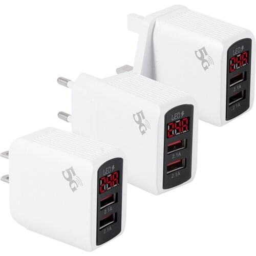 2USB Mobile Phone Charger EU/US/UK Plug for Universal Mobile Phone 5V 3.1A Wall Charger LED Display Travel Charger