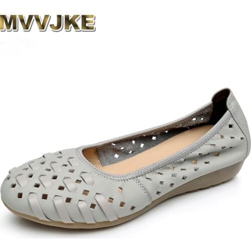 MVVJKE Plus Size 34-43 Genuine Leather Flat Women Shoes Woman Soft Sandals Female Summer Shoes Fashion Women Sandals