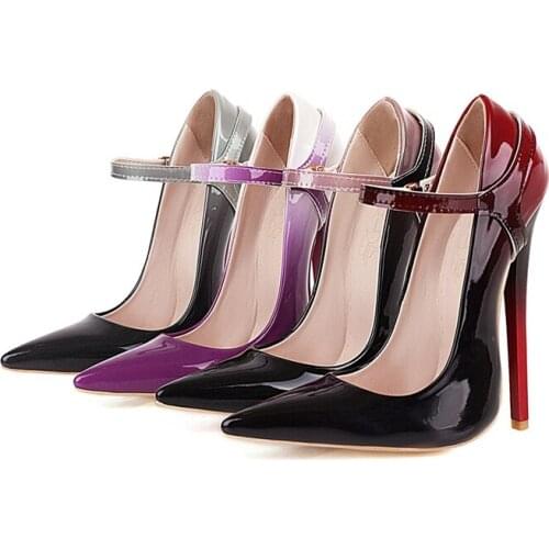 Women Pumps Brand High Heels15.5CM Patent Leather Pointed Toe Shallow Sexy Stiletto Wedding Party Shoes Plus Big Size 45 46 21-6