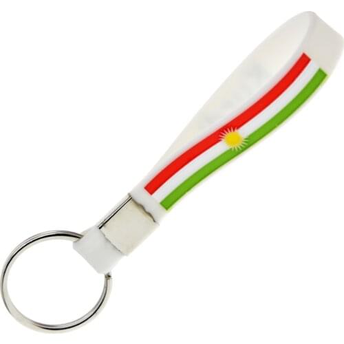 1PC Kurdistan Flag Silicone Wristband Keychain Debossed and Filled in Color