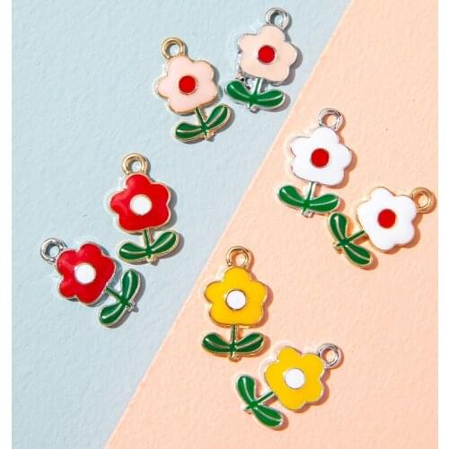 10Pcs Enamel Silver Plated Flower Charm Pendant for Jewerly DIY Making Bracelet Women Necklace Earrings Accessories Findings