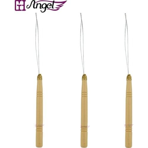 Angels 12pcs Wooden Handle with Stainless Steel Threader Pulling Hook Needles for Micro Rings/Beads/Loop Hair Extensions Tools