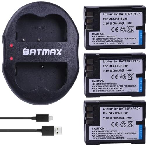3Pcs 1800mAh PS-BLM1 BLM-1 BLM1 Camera Battery + USB Dual Charger for Olympus C-5060 C-7070 C-8080 E-30 E-300 E-330 E-500 E-510