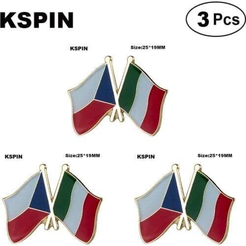 Czech Rep. & Italy Friendship Lapel Pin Flag badge Brooch Pins Badges 3Pcs a Lot