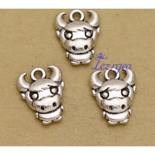 30pcs/lot--15x12mm, bull chams, Antique silver plated cow ox charms,DIY supplies, Jewelry accessories